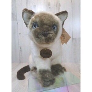 VTG Dakin Plush Siamese Cat Kitty 1990 Blue Realistic Eyes Stuffed Animal Toy